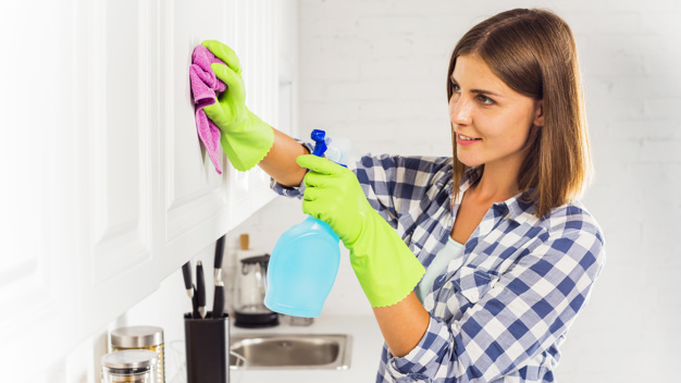 Flu Season 17 housekeeping concept with young woman 23 2147917164