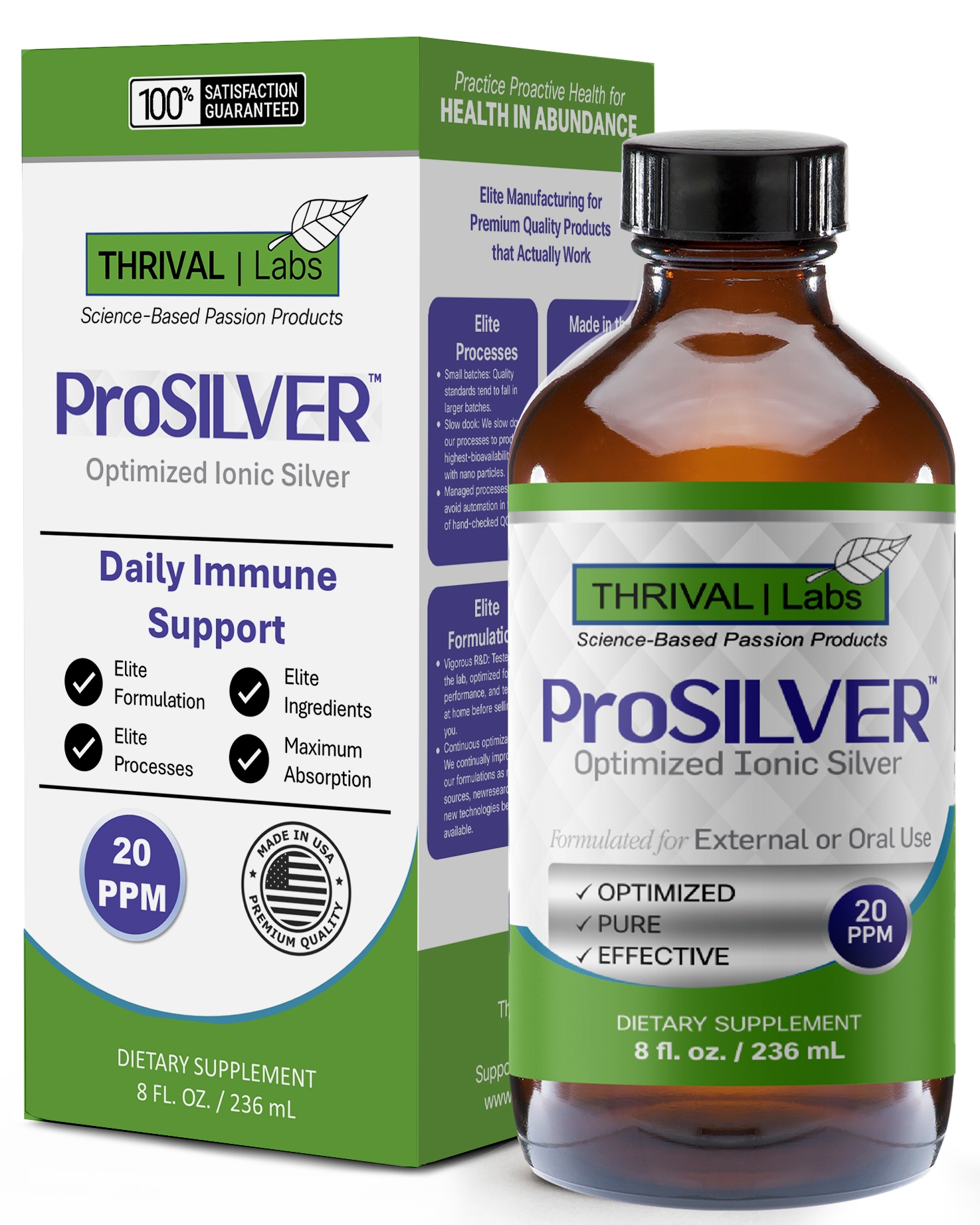 ProSILVER Green Label 20 PPM Ionic Colloidal Silver Liquid, Optimized Bio-Active Nano-Sized Liquid Silver for External Immune Support, Dark Glass Bottle - Thrival Labs 1 ProSILVER Green Label 20 PPM Ionic Colloidal Silver Liquid, Optimized Bio-Active Nano-Sized Liquid Silver for External Immune Support, Dark Glass Bottle - Thrival Labs