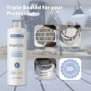 ProH2O2 Food Grade 3% Hydrogen Peroxide by Thrival Labs - A USA-Made Natural Cleaner With No Added Toxic Stabilizers for Medical, Household, and Personal Use 19 H32 Triple Sealed 1