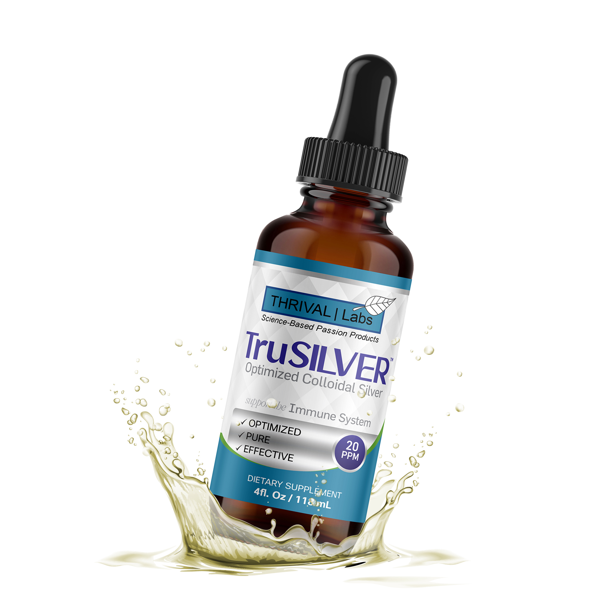 TruSILVER 20 PPM True Colloidal Silver Liquid, Optimized Bio-Active Nano-Sized Liquid Silver for Immune Support, Dark Glass Bottle - Thrival Labs 2 TruSILVER 20 PPM True Colloidal Silver Liquid, Optimized Bio-Active Nano-Sized Liquid Silver for Immune Support, Dark Glass Bottle - Thrival Labs - Image 2