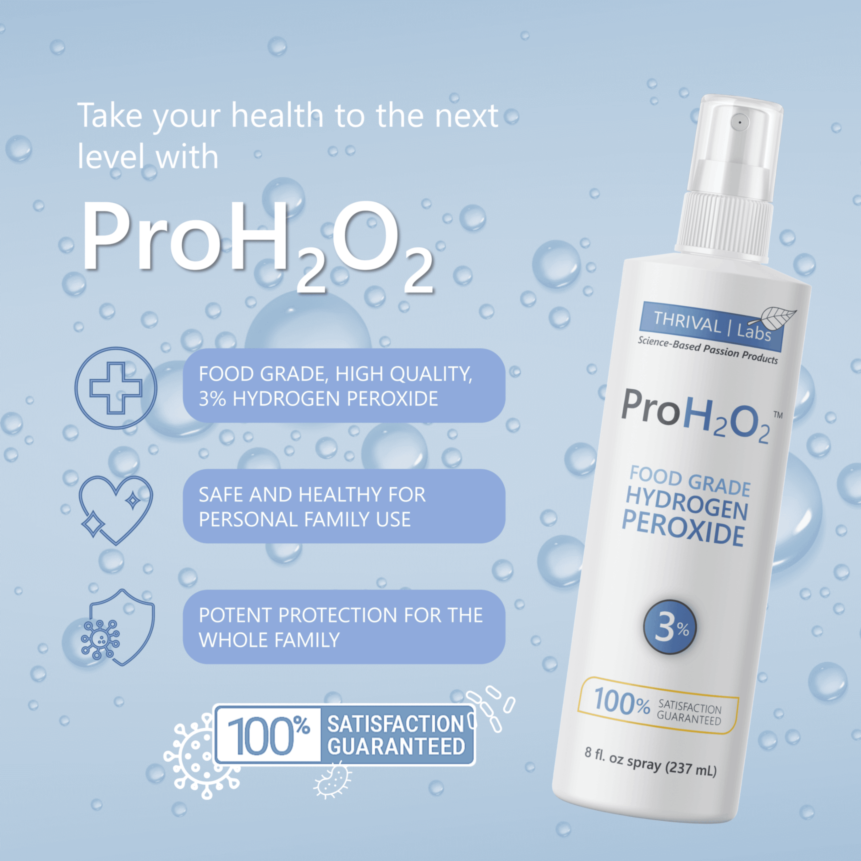 ProH2O2 Food Grade 3% Hydrogen Peroxide by Thrival Labs - A USA-Made Natural Cleaner With No Added Toxic Stabilizers for Medical, Household, and Personal Use 2 ProH2O2 Food Grade 3% Hydrogen Peroxide by Thrival Labs - A USA-Made Natural Cleaner With No Added Toxic Stabilizers for Medical, Household, and Personal Use - Image 2