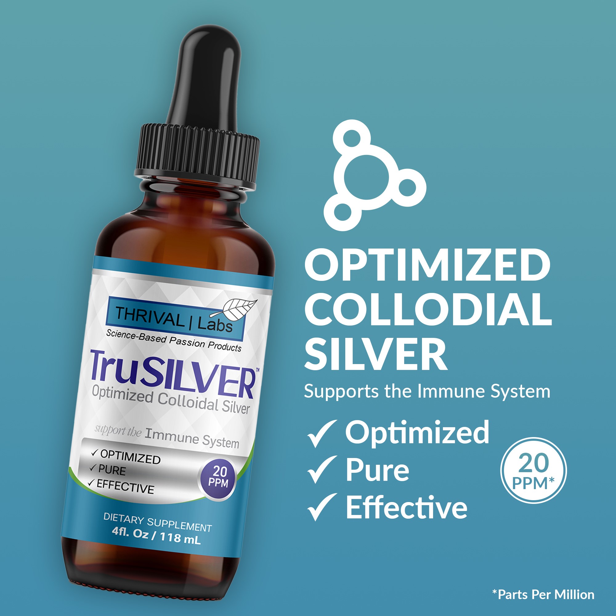 TruSILVER 20 PPM True Colloidal Silver Liquid, Optimized Bio-Active Nano-Sized Liquid Silver for Immune Support, Dark Glass Bottle - Thrival Labs 3 TruSILVER 20 PPM True Colloidal Silver Liquid, Optimized Bio-Active Nano-Sized Liquid Silver for Immune Support, Dark Glass Bottle - Thrival Labs - Image 3