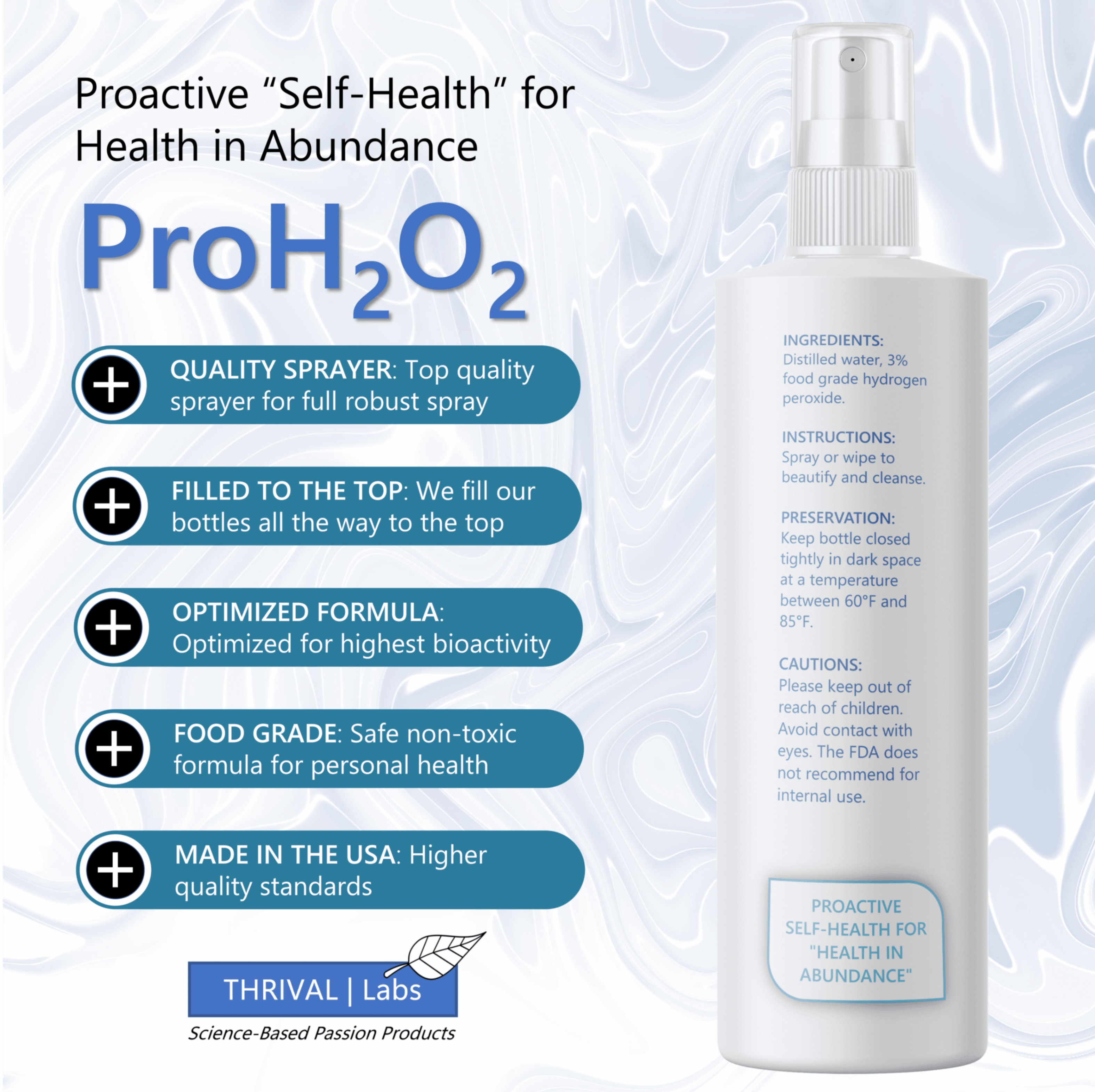 ProH2O2 Food Grade 3% Hydrogen Peroxide by Thrival Labs - A USA-Made Natural Cleaner With No Added Toxic Stabilizers for Medical, Household, and Personal Use 3 ProH2O2 Food Grade 3% Hydrogen Peroxide by Thrival Labs - A USA-Made Natural Cleaner With No Added Toxic Stabilizers for Medical, Household, and Personal Use - Image 3