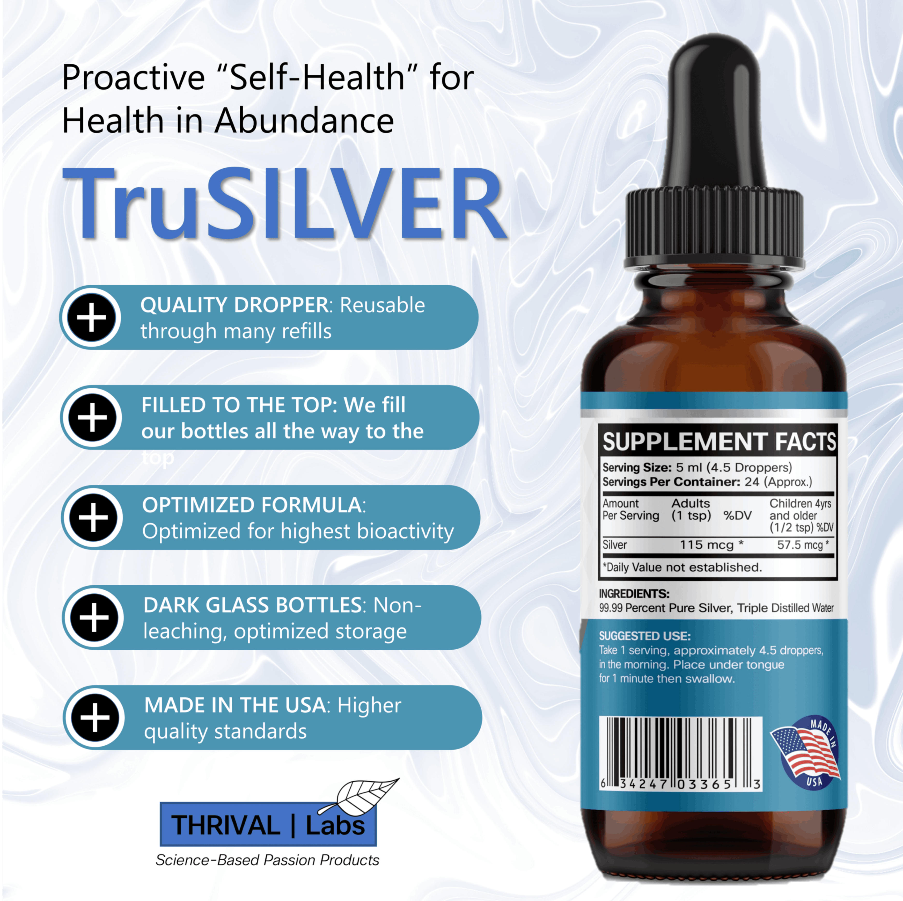 TruSILVER 20 PPM True Colloidal Silver Liquid, Optimized Bio-Active Nano-Sized Liquid Silver for Immune Support, Dark Glass Bottle - Thrival Labs 5 TruSILVER 20 PPM True Colloidal Silver Liquid, Optimized Bio-Active Nano-Sized Liquid Silver for Immune Support, Dark Glass Bottle - Thrival Labs - Image 5