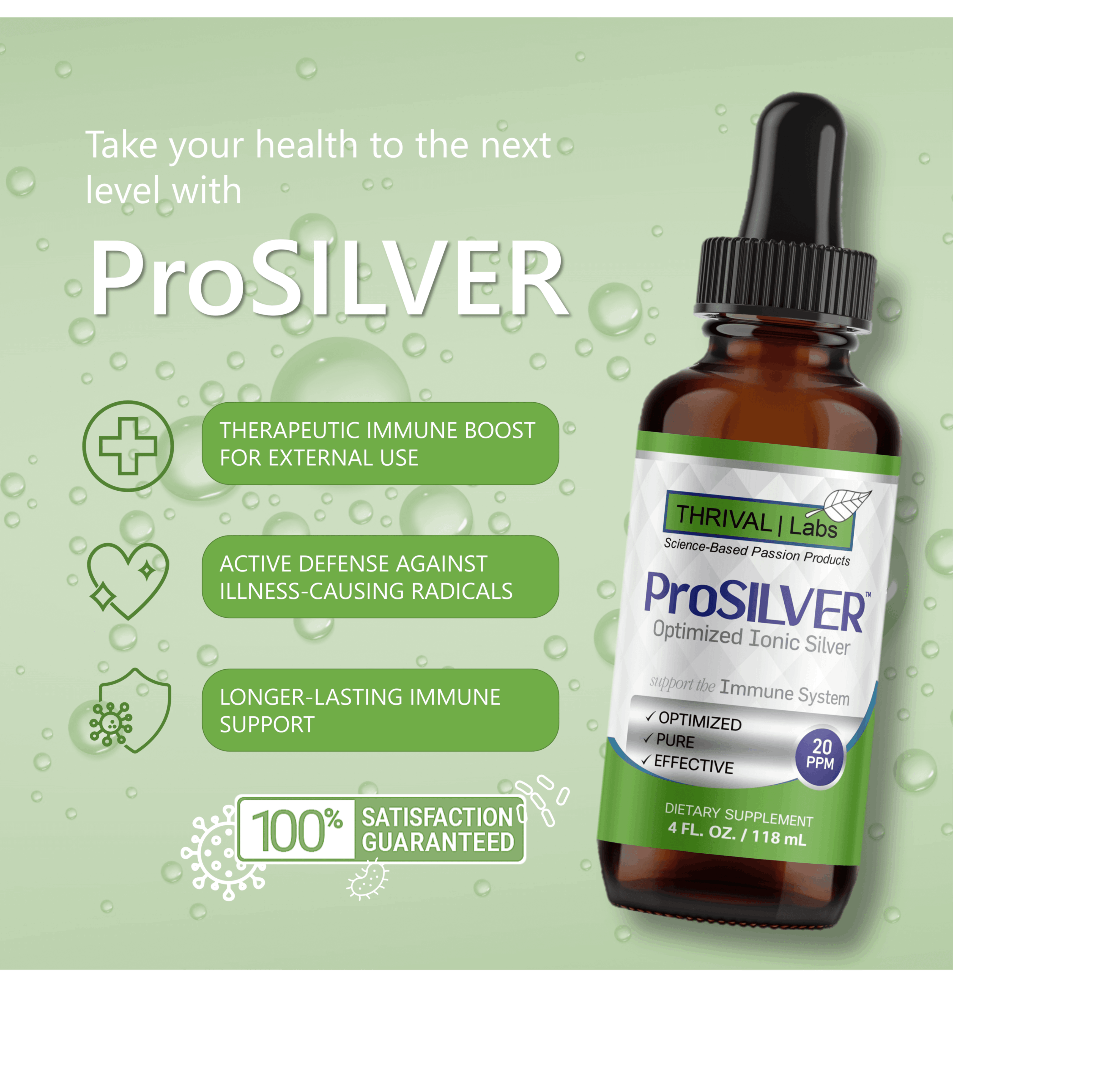 ProSILVER Green Label 20 PPM Ionic Colloidal Silver Liquid, Optimized Bio-Active Nano-Sized Liquid Silver for External Immune Support, Dark Glass Bottle - Thrival Labs 2 ProSILVER Green Label 20 PPM Ionic Colloidal Silver Liquid, Optimized Bio-Active Nano-Sized Liquid Silver for External Immune Support, Dark Glass Bottle - Thrival Labs - Image 2