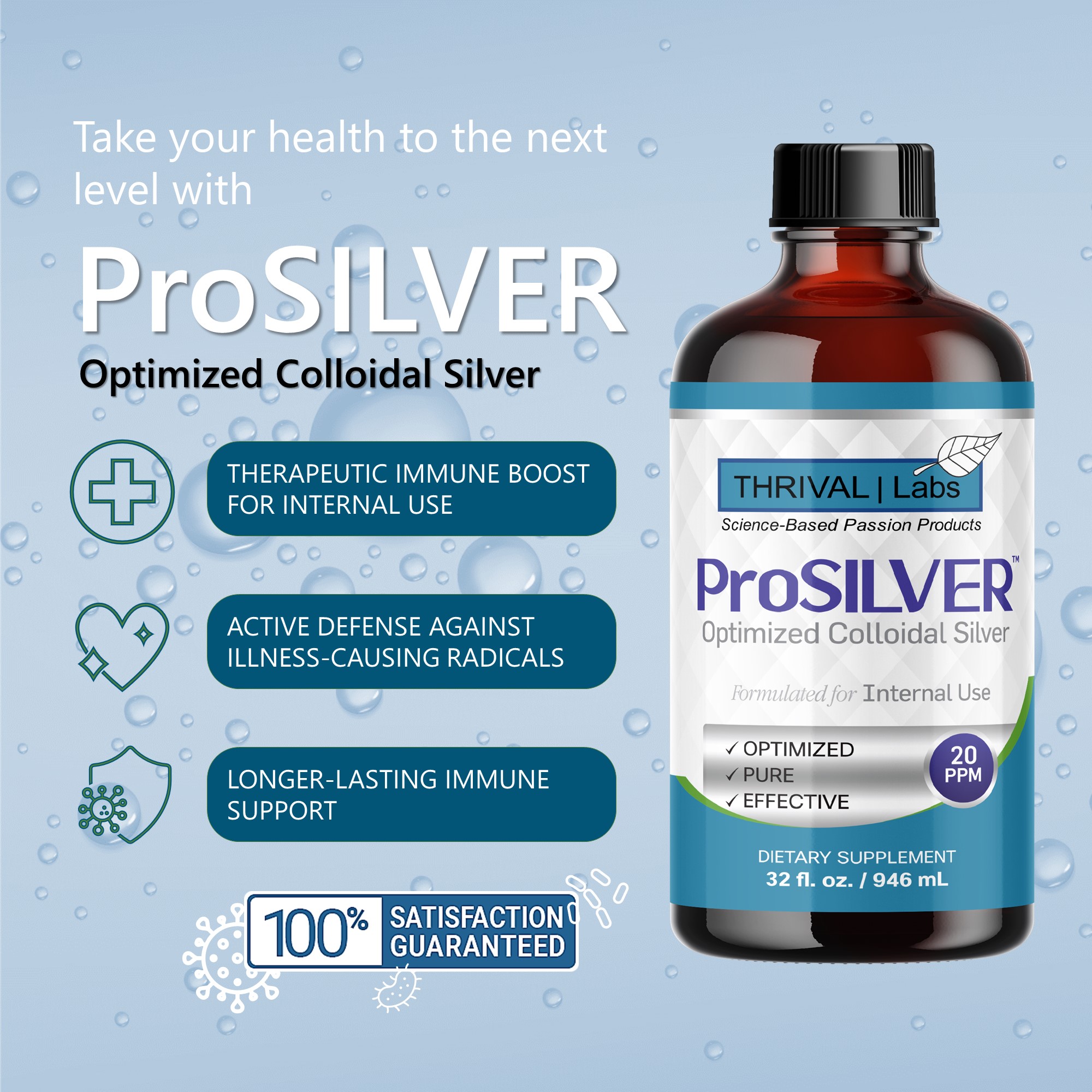 ProSILVER Blue Label 20 PPM Colloidal Silver Liquid, Optimized Bio-Active Nano-Sized Liquid Silver for Internal Immune Support, Dark Glass Bottle - Thrival Labs 6 ProSILVER Blue Label 20 PPM Colloidal Silver Liquid, Optimized Bio-Active Nano-Sized Liquid Silver for Internal Immune Support, Dark Glass Bottle - Thrival Labs - Image 6