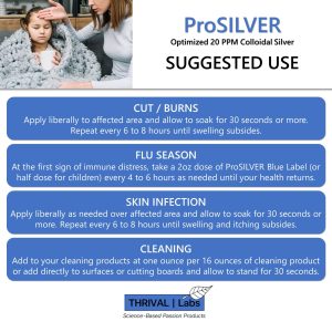 ProSILVER Blue Label 20 PPM Colloidal Silver Liquid, Optimized Bio-Active Nano-Sized Liquid Silver for Internal Immune Support, Dark Glass Bottle - Thrival Labs 32 5 BSbluAll Suggested