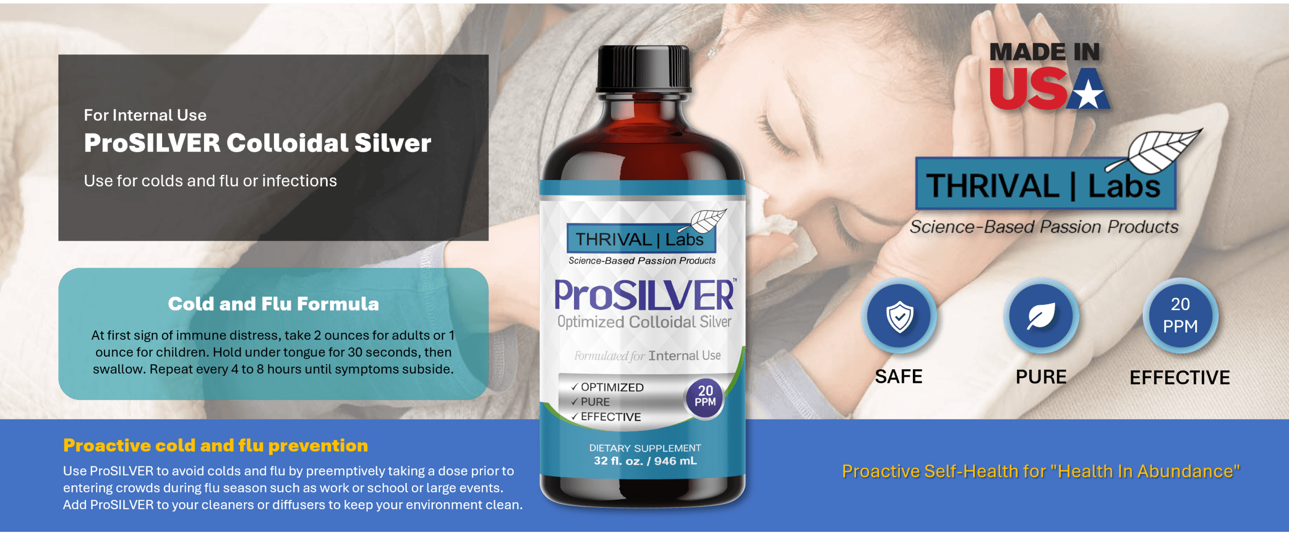 ProSILVER Blue Label 20 PPM Colloidal Silver Liquid, Optimized Bio-Active Nano-Sized Liquid Silver for Internal Immune Support, Dark Glass Bottle - Thrival Labs 48 Blue Intro Mod1 1464x600 1 scaled