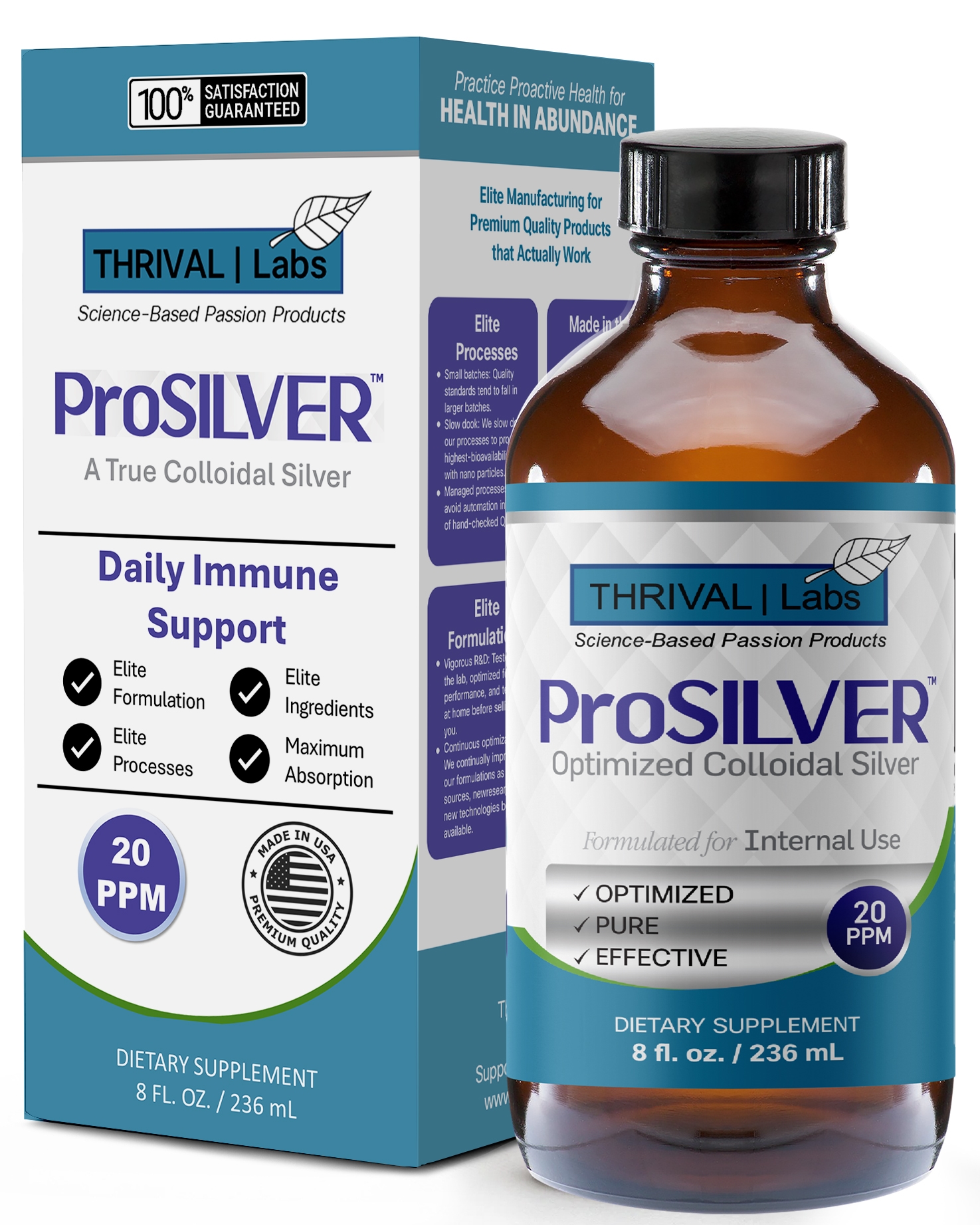 ProSILVER Blue Label 20 PPM Colloidal Silver Liquid, Optimized Bio-Active Nano-Sized Liquid Silver for Internal Immune Support, Dark Glass Bottle - Thrival Labs 1 ProSILVER Blue Label 20 PPM Colloidal Silver Liquid, Optimized Bio-Active Nano-Sized Liquid Silver for Internal Immune Support, Dark Glass Bottle - Thrival Labs