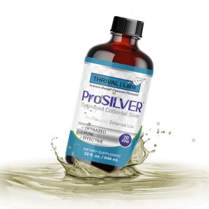 ProSILVER Blue Label 20 PPM Colloidal Silver Liquid, Optimized Bio-Active Nano-Sized Liquid Silver for Internal Immune Support, Dark Glass Bottle - Thrival Labs 38 Water Liquid splash2 1