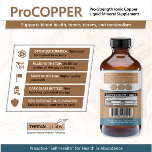 Ionic Colloidal Copper Liquid (30 PPM) | Mental Clarity & Nerve Function | Hair, Skin, Nails & Collagen | Red Blood Cells & Energy Production | Cholesterol Levels & Blood Pressure - Thrival Labs 17 2 ProCOPPER 8oz Ingredients
