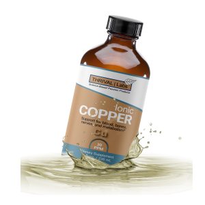 Ionic Colloidal Copper Liquid (30 PPM) | Mental Clarity & Nerve Function | Hair, Skin, Nails & Collagen | Red Blood Cells & Energy Production | Cholesterol Levels & Blood Pressure - Thrival Labs 22 Water Liquid splash2 1