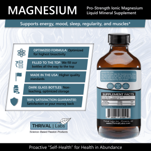 Thrival Labs Liquid Ionic Magnesium Supplement | Professional Strength with Highest & Fastest Absorption - Calm Mood, Sleep, Muscle Cramps & Spasms, Aid Energy & Vitality, Natural Laxative 20 3 Magnesium Ingredients
