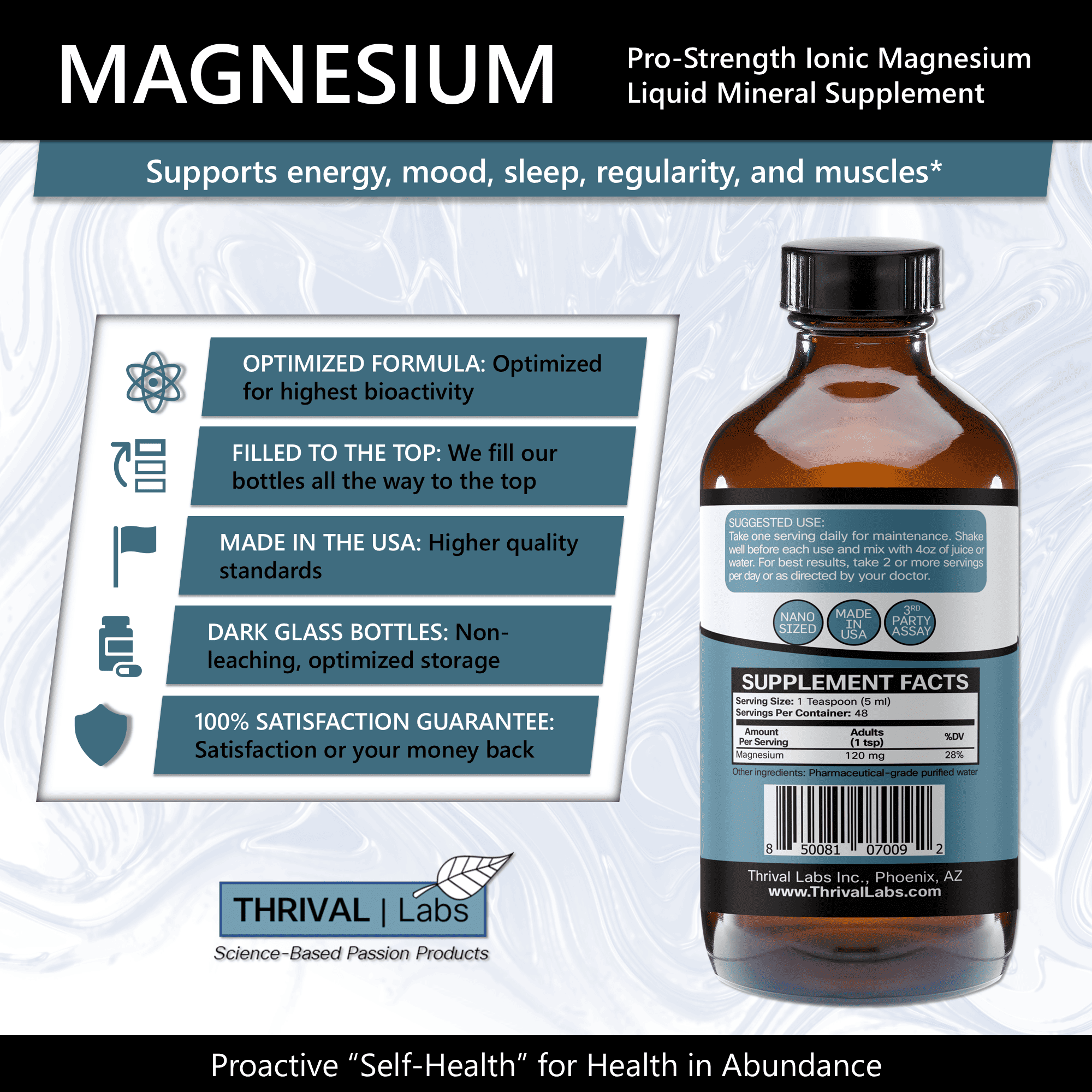 Thrival Labs Liquid Ionic Magnesium Supplement | Professional Strength with Highest & Fastest Absorption - Calm Mood, Sleep, Muscle Cramps & Spasms, Aid Energy & Vitality, Natural Laxative 4 Thrival Labs Liquid Ionic Magnesium Supplement | Professional Strength with Highest & Fastest Absorption - Calm Mood, Sleep, Muscle Cramps & Spasms, Aid Energy & Vitality, Natural Laxative - Image 4